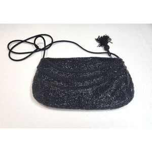 Walborg Womens Beaded Evening Bag Black Crossbody Formal Classic Elegant